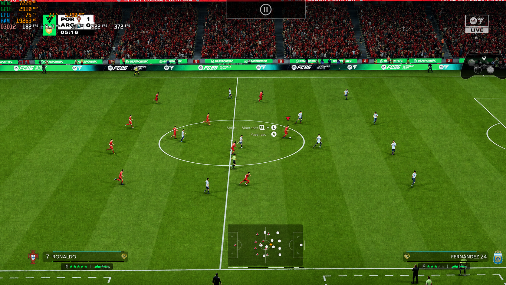 Teste de desempenho em jogo de futebol